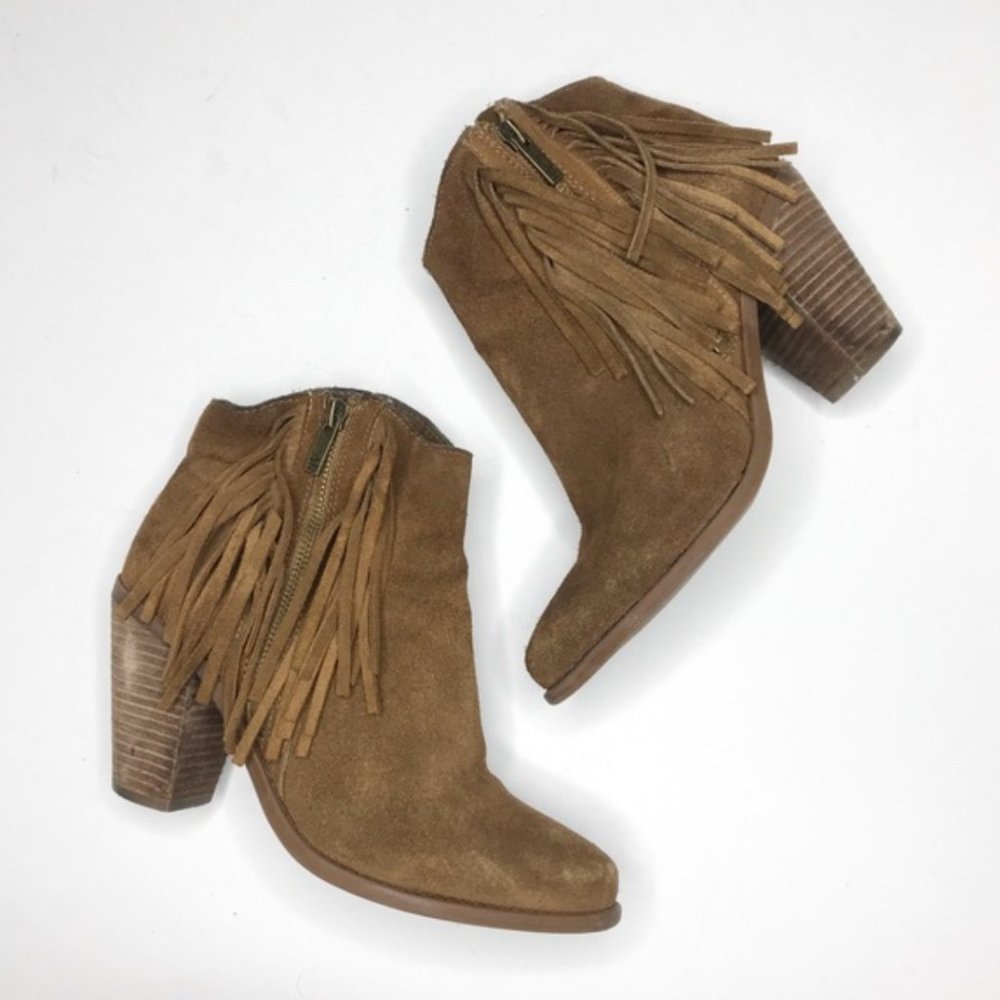 Jessica Simpson Fringe Western Heeled Ankle Bootie